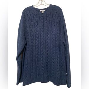 Men's Blue Cable Knit Sweater with suede elbow patches